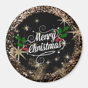 God jul, gnistra, glitter och skinn magnet