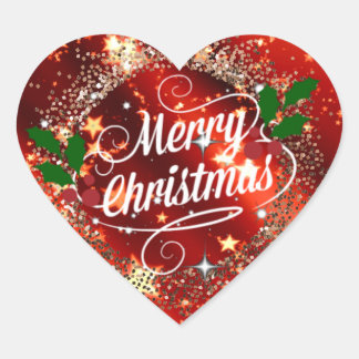 God jul, gnistra och glitter hjärtformat klistermärke