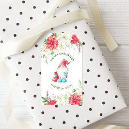 God jul Gnome Elegant Helgdag Blommigt Presentetikett