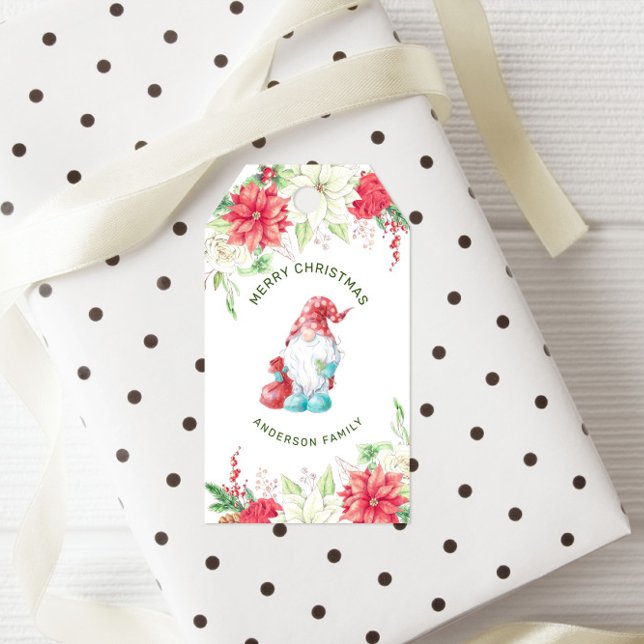 God jul Gnome Elegant Helgdag Blommigt Presentetikett (Skapare uppladdad)