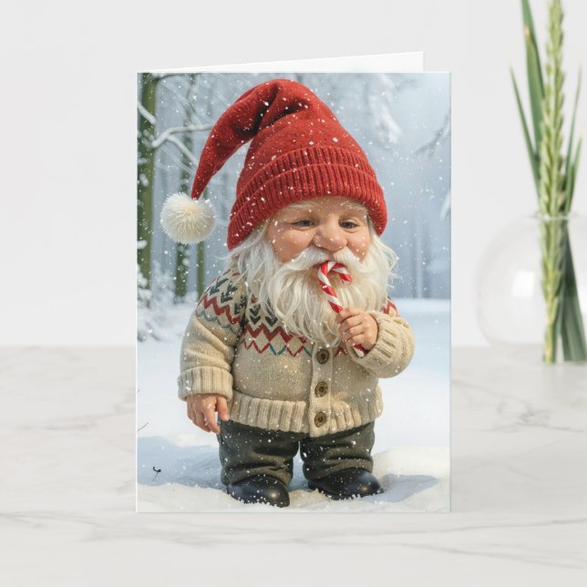 God jul Gnome Enjoeing a Candy cane Kort (Framsida)