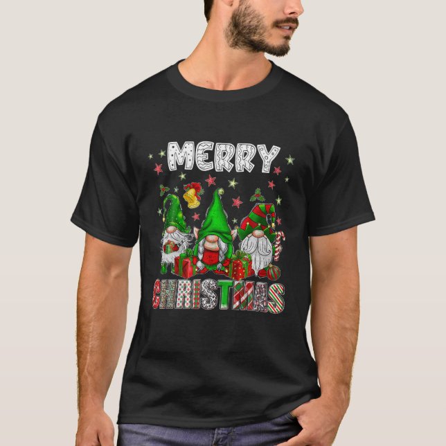 God jul Gnome Familj Funny Julafton Träd Kvinnor i T Shirt (Framsida)