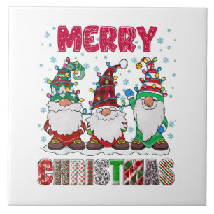 God jul Gnome-familjen Funny Julafton Träd Kakelplatta