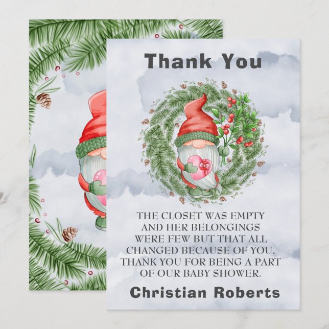 God Jul Gnome-Födelsedagsfesten Tack för dina kort (Fram/baksida)