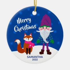 God jul Gnome Fox Personlig Nattblå Julgransprydnad Keramik