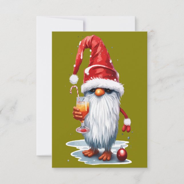 God jul Gnome Gonk med ett glas Inbjudningar (Framsida)