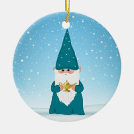 God jul Gnome Holding a Magic Lamp Julgransprydnad Keramik