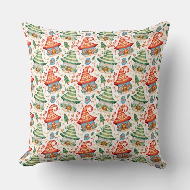 God jul Gnome House Candy cane Colorful Kudde (Framsida)