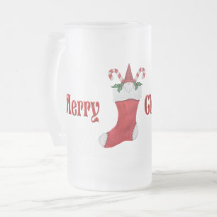 God jul Gnome i Red Stocking Polkagrisars Frostat Ölglas