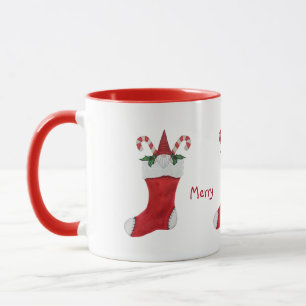 God jul Gnome i Stocking Grönt Holly Mugg