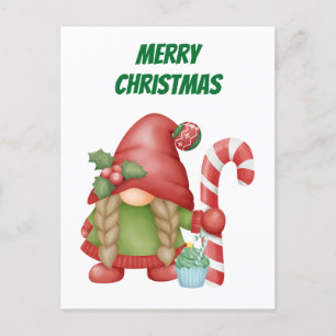God jul Gnome med Candy cane Helg Vykort