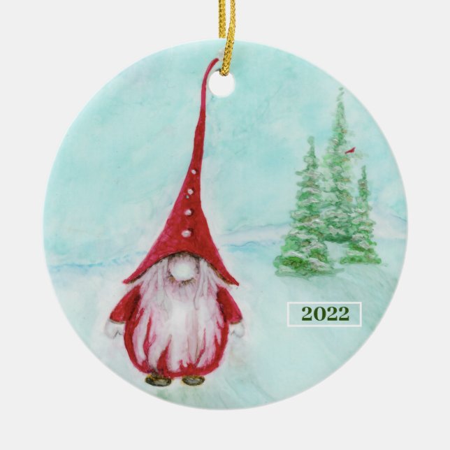 God Jul Gnome-Personlig Ceramic Ornament (Framsidan)