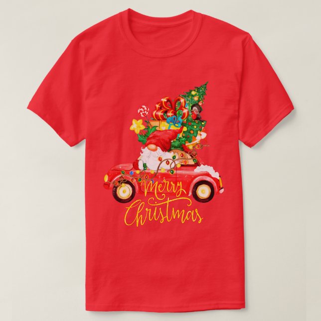 God jul Gnome röd bil T Shirt (Design framsida)