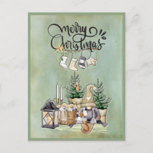 God jul Gnome Rustic Mysiga Hälsning Helg Vykort