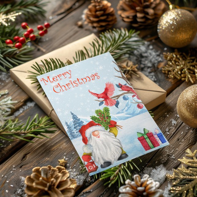 God jul Gnome Watercolor Snö Helgkort (Skapare uppladdad)