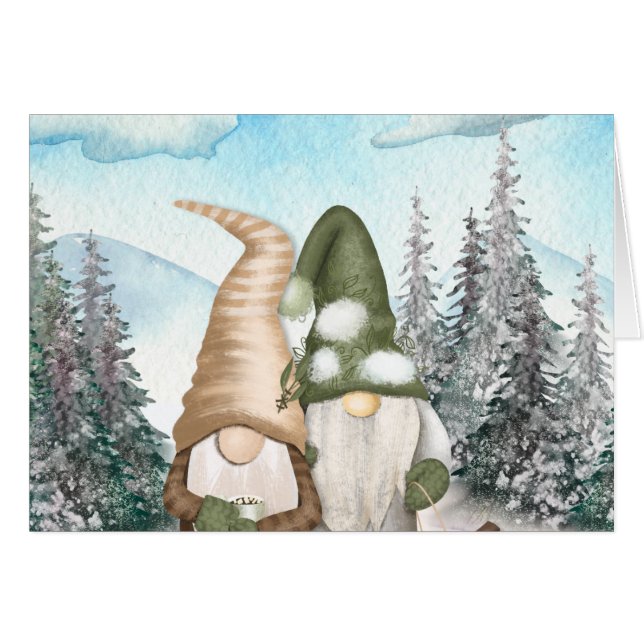 God jul, Gnome Winter Hälsningskort (Framsidan Horizontal)