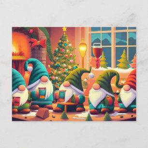 God jul, gnomer dricker juldrycker vykort