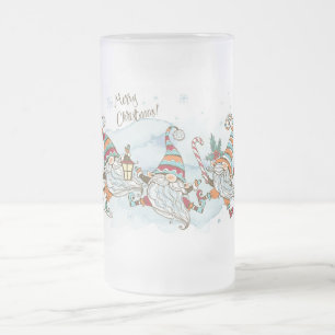 God jul Gnomes Frosted Glass Beer Mugg