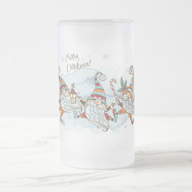 God jul Gnomes Frosted Glass Beer Mugg (Center)