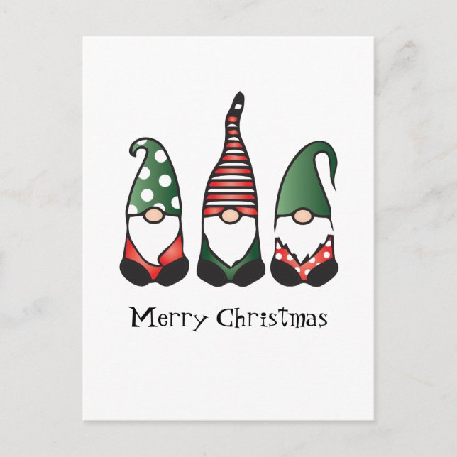 God jul Gnomes Red Grönt Vykort (Framsida)