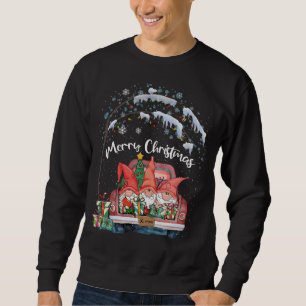 God jul Gnomes Red Lastbil Snö Julafton Träd Pa Lång Ärmad Tröja