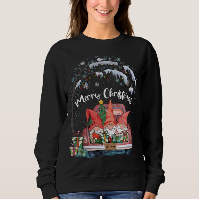 God jul Gnomes Red Lastbil Snö Julafton Träd Pa T Shirt (Framsida)