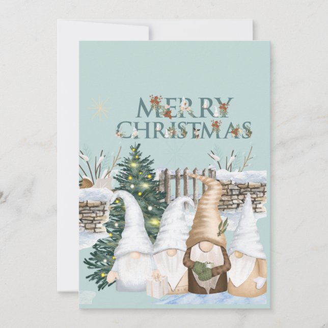 God jul Gnomes red. och blue snö Julkort (Framsida)
