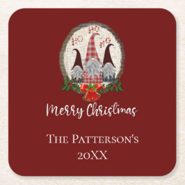 God jul Gnomes Red, Rustic, Play, Trendig Underlägg Papper Kvadrat