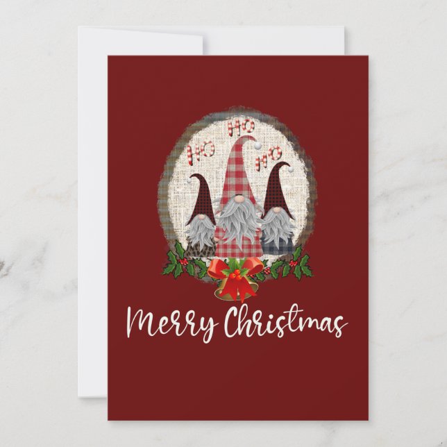God jul Gnomes Red Rustic, Trendig Card Kort (Framsida)
