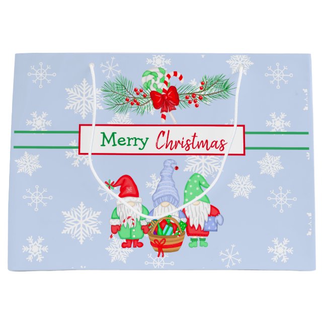 God jul Gnomes Snöflingor Blue Background (Framsidan)