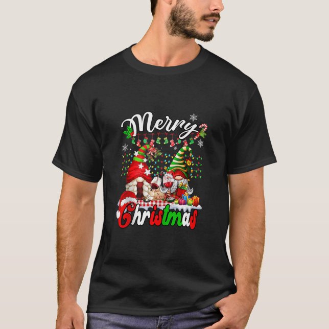 God jul Gnomes Vin Glass Family Play Xma T Shirt (Framsida)