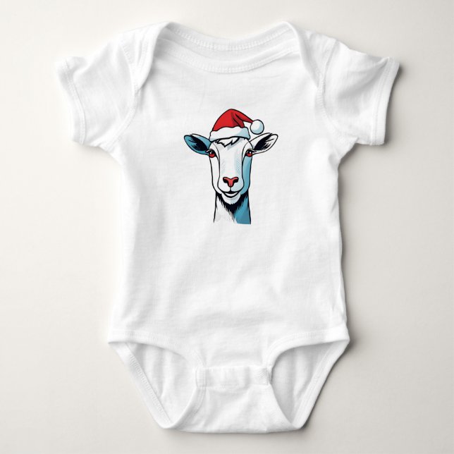 God jul Goat med Santa Hat, Helgdag Goat T Shirt (Framsida)