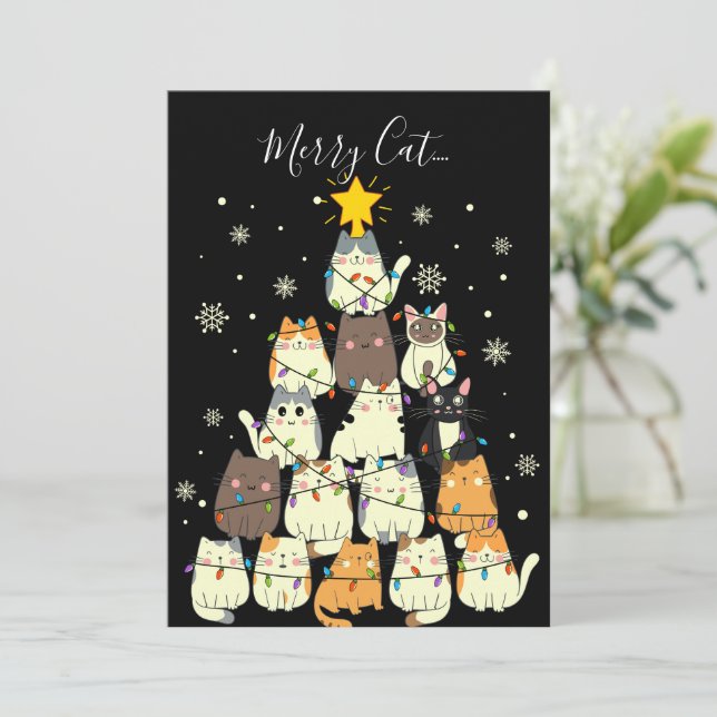God Jul God Katt-Jul Katt Träd Julkort (Stående Fram)