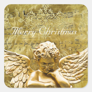 God jul Golden Angel Musik noter Fyrkantigt Klistermärke