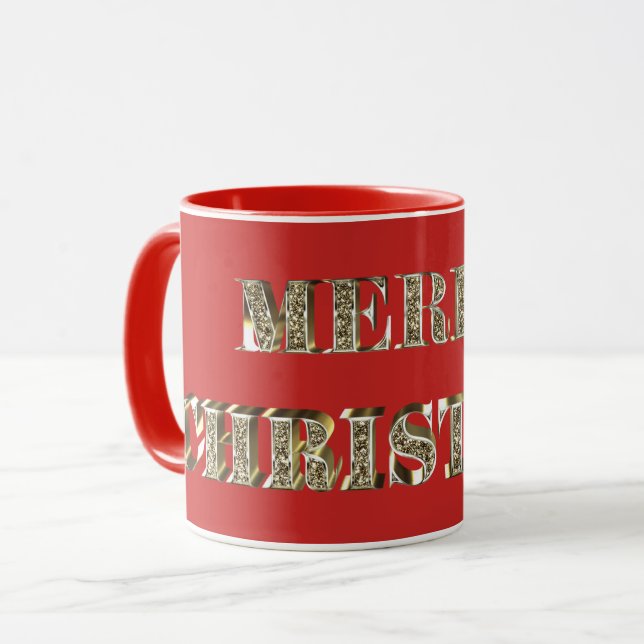 God jul Golden Glitter Typography Red Guld Mugg (Framsida vänster)