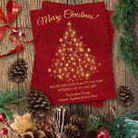 God jul! Golden Ljus Träd på Lush Red Julkort<br><div class="desc">Det här vackra julkortet har en design som är enkel, snyggt, sofistikerad och klassande, med ett stiliserat Julgran som är gjort av guldstjärnor och ljus på en djup lush marmorerad bakgrund. Rubriken lyder: God jul! Det finns utrymme för ett kort hälsning och din namnteckning. Underbart sätt att skicka helgdag cheer....</div>