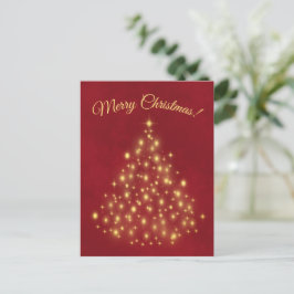 God jul! Golden Ljus Träd på Red Simple Helg Vykort