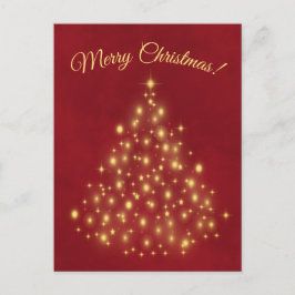 God jul! Golden Ljus Träd på Red Simple Helg Vykort