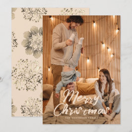 God jul Golden Ornamental Family Photo Julkort