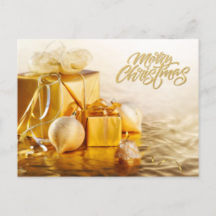 God jul Golden Ornaments och Gift Boxes Helg Vykort