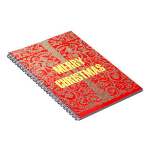 God jul Golden Red Snö Glitter Hearts Art Anteckningsbok Med Spiral