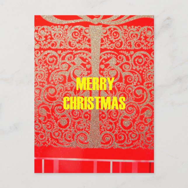 God jul Golden Red Snö Glitter Hearts Art Helg Vykort (Framsida)