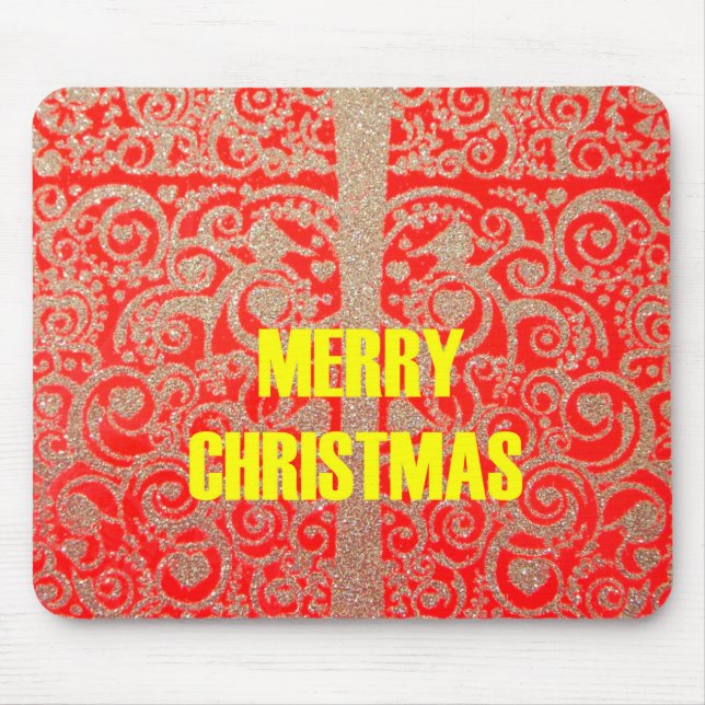 God jul Golden Red Snö Glitter Hearts Art Musmatta (Framsidan)