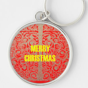God jul Golden Red Snö Glitter Hearts Art Rund Silverfärgad Nyckelring