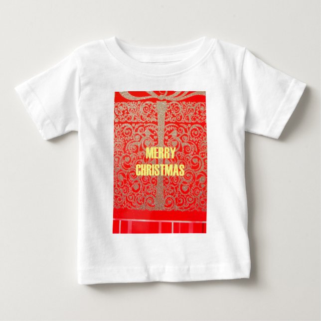God jul Golden Red Snö Glitter Hearts Art T-shirt (Framsida)