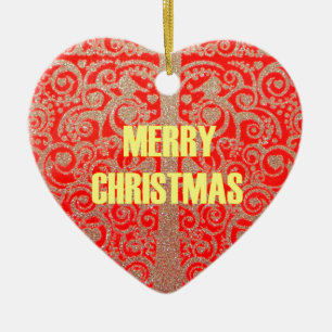 God jul Golden Red Snö Hearts Julgransprydnad Keramik