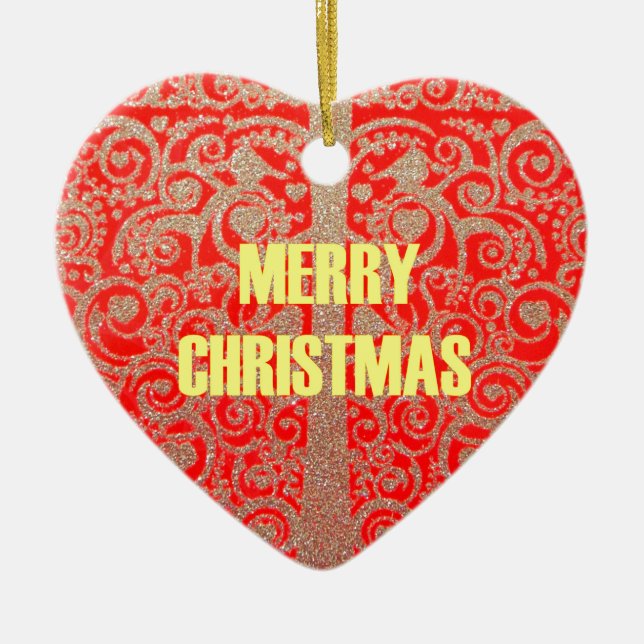 God jul Golden Red Snö Hearts Julgransprydnad Keramik (Framsidan)