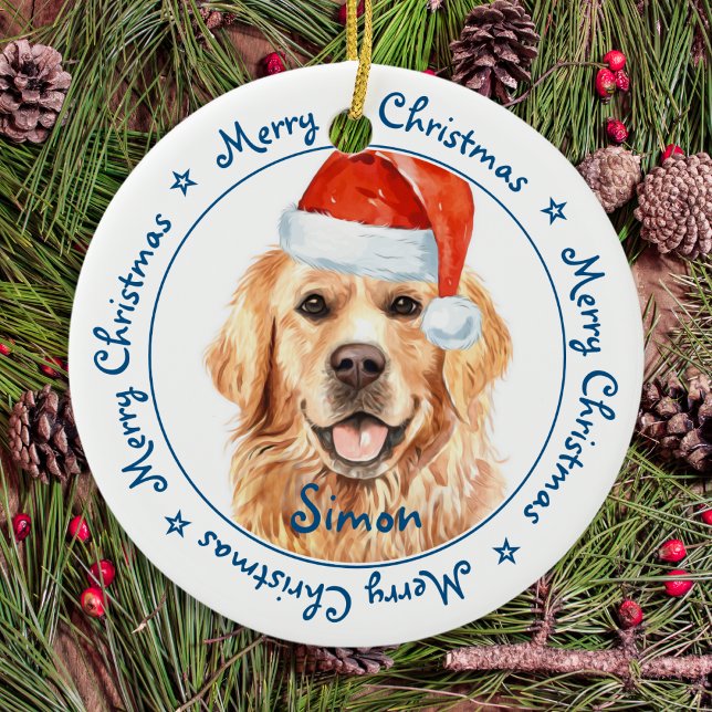 God jul Golden Retriever Cute Santa Hund Ce Julgransprydnad Keramik (Skapare uppladdad)