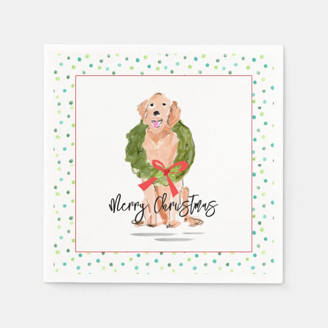 God jul Golden Retriever Hund Wand Holly Pappersservett (Framsidan)