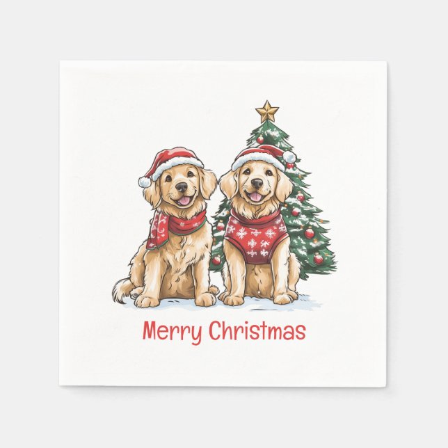 God Jul Golden Retriever Hundar Pappersservett (Framsidan)